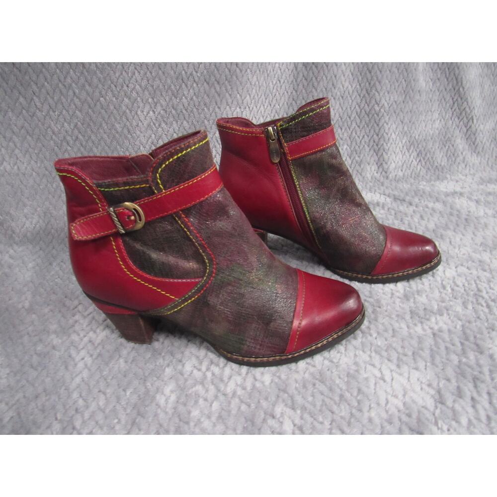 L’Artiste Spring Step Captivate Ankle Boots Red  Leather Cap Toe EU 39 Us 8.5
